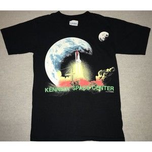 '89 Vintage NASA Single Stitch Small T-Shirt Kennedy Space Center Raised Graphic